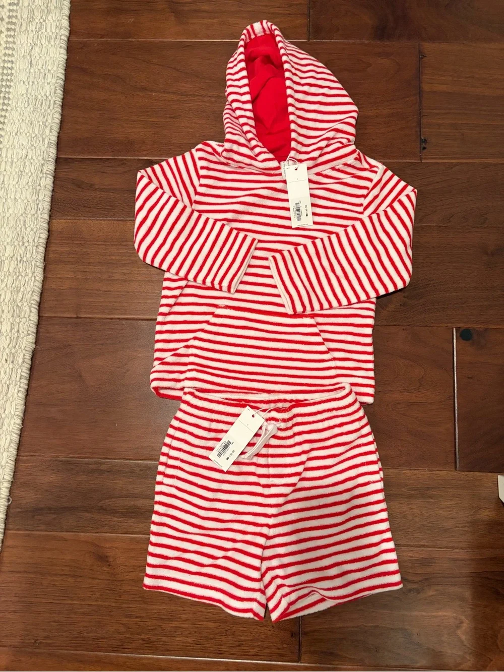 Janie and Jack Red and White Striped Hoodie & Shorts Matching Set size 3T